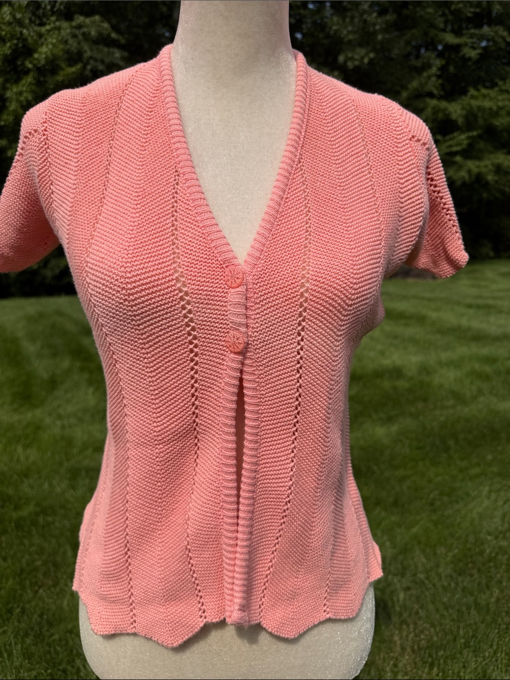 Coral Knit Short-Sleeve V-Neck Sweater. Made in USA!